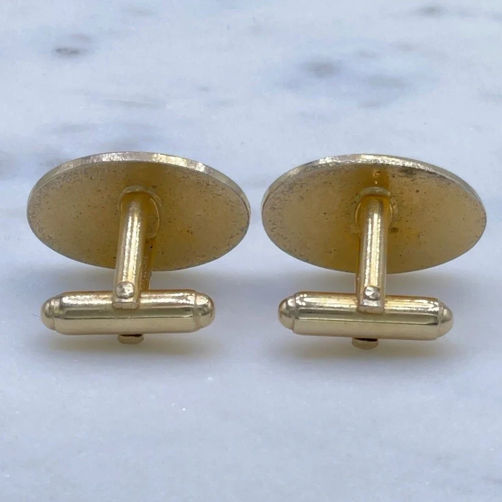Mens Vintage Signed Anson Oval Gold Tone Textured Striped Bullet Back Cufflinks